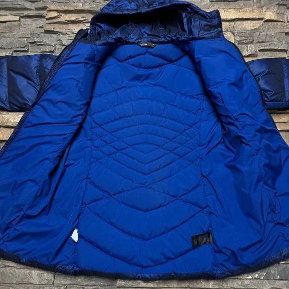 The North Face 550 Down Insulated Parka Jacket Women Large Blue Full Zip Pockets - Picture 5 of 14